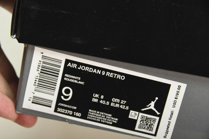 Jordan 9 Retro White Gym Red - 302370-160